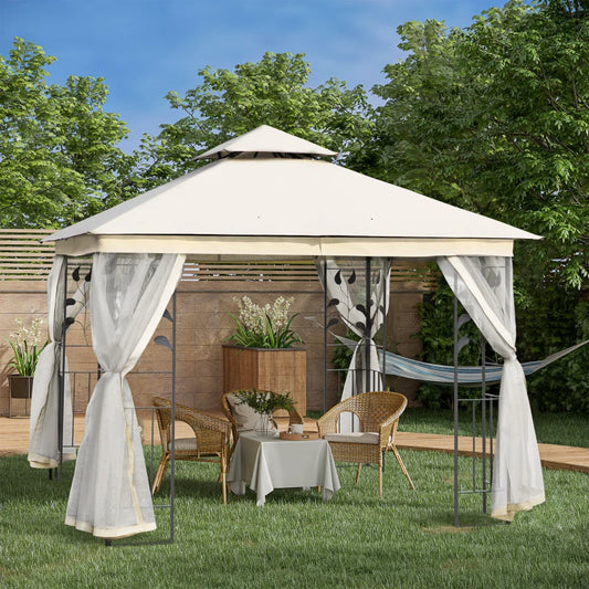 10'x10' Soft-top Steel Patio Gazebo Outdoor Sun Shelter with 2-Tier Polyester Roof, Curtain Sidewalls