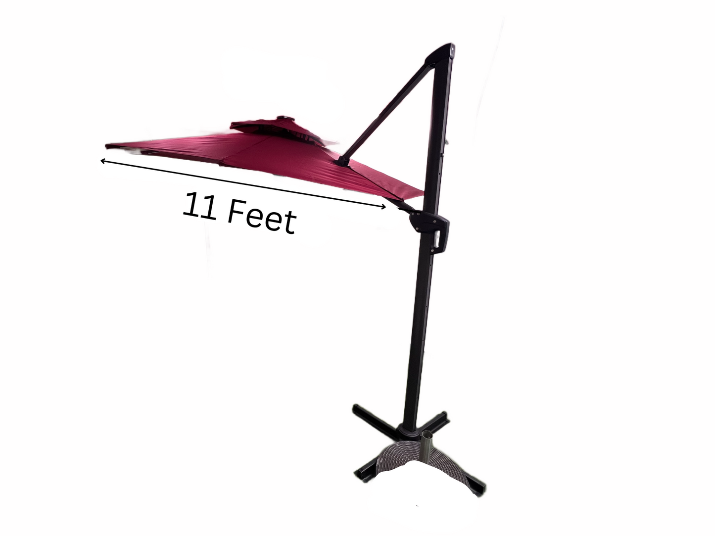 MMW 9Ft Outdoor Cantilever Umbrella, Solar Powered, LED Lights, Aluminum Umbrella 360° Rotation w/ Bluetooth Speakers for Patio, Backyard, Poolside, Lawn, Garden, Wine Red