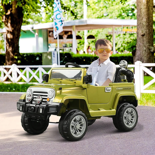 12V Kids Electric Ride On Car Toy Truck with Remote Control 2 Speeds Lights MP3 LCD Power Indicator, Green