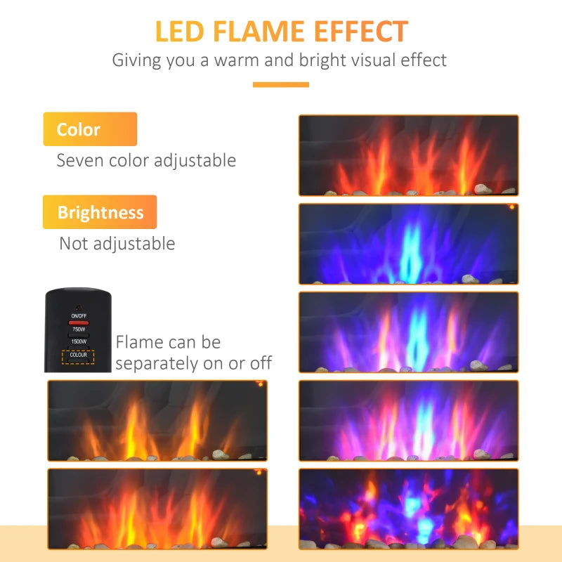 1500W 壁挂式电壁炉加热器带遥控器 LED 火焰 7 种颜色