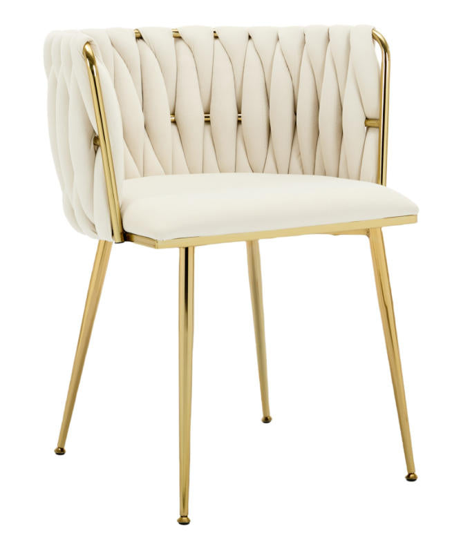 MMW Velvet Dining Chair with Gold Metal Legs - Upholstered Tufted Accent Chair for Dining Room, Living Room, and Bedroom