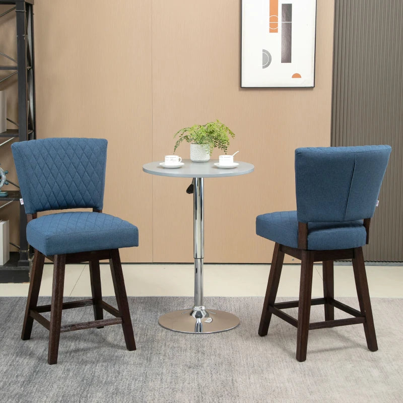 Swivel Bar Stool, Counter Height Barstool with Back, Rubber Wood Legs and Footrest, for Kitchen, Dining Room, Pub, Dark Blue