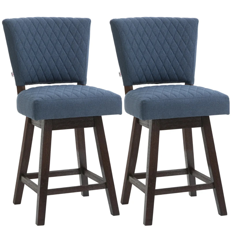 Swivel Bar Stool, Counter Height Barstool with Back, Rubber Wood Legs and Footrest, for Kitchen, Dining Room, Pub, Dark Blue