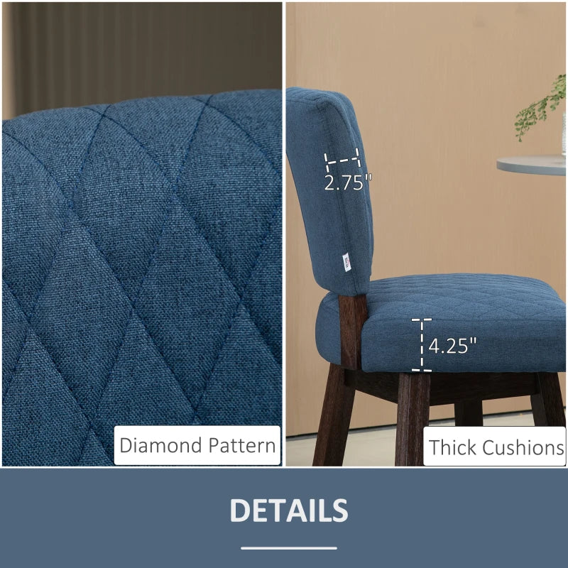Swivel Bar Stool, Counter Height Barstool with Back, Rubber Wood Legs and Footrest, for Kitchen, Dining Room, Pub, Dark Blue