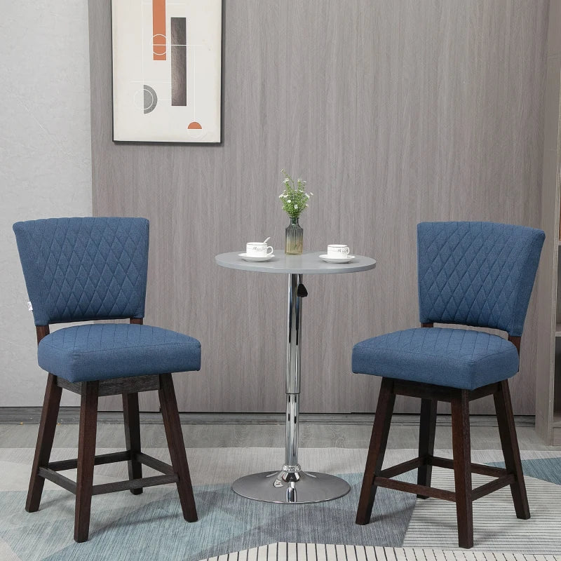 Swivel Bar Stool, Counter Height Barstool with Back, Rubber Wood Legs and Footrest, for Kitchen, Dining Room, Pub, Dark Blue