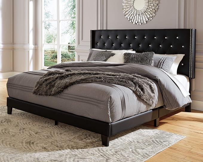 Double size Full Button-Tufted Faux Leather Platform Bed with Wingback Headboard & Nailhead Trim, Brown