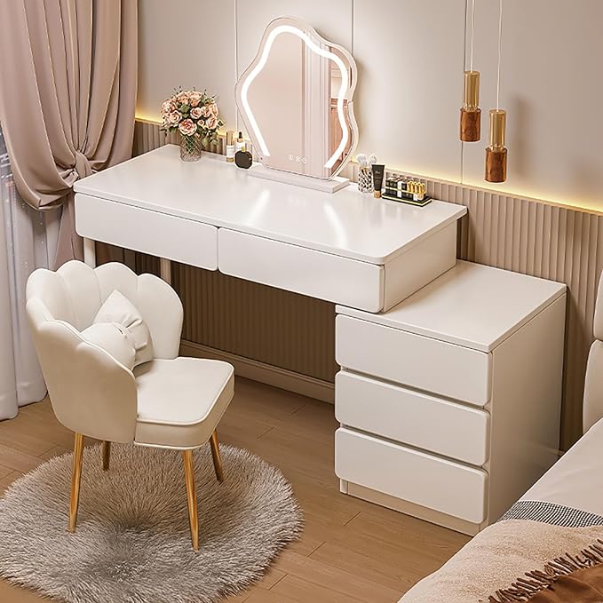 Vanity Dressing Desk, Bedroom Dressing Table with Lights in 3 Colors