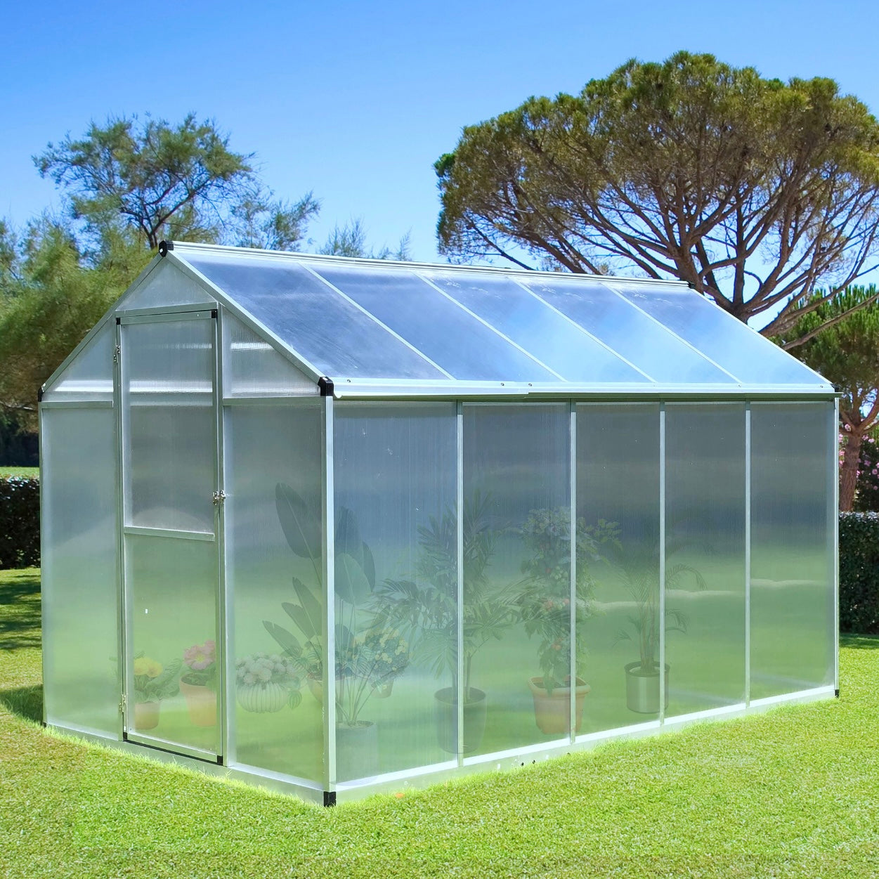 Greenhouse 10' x 6' x 6.4' Walk-in Garden Greenhouse Polycarbonate Panels Plants Flower Growth Shed Cold Frame Outdoor Portable