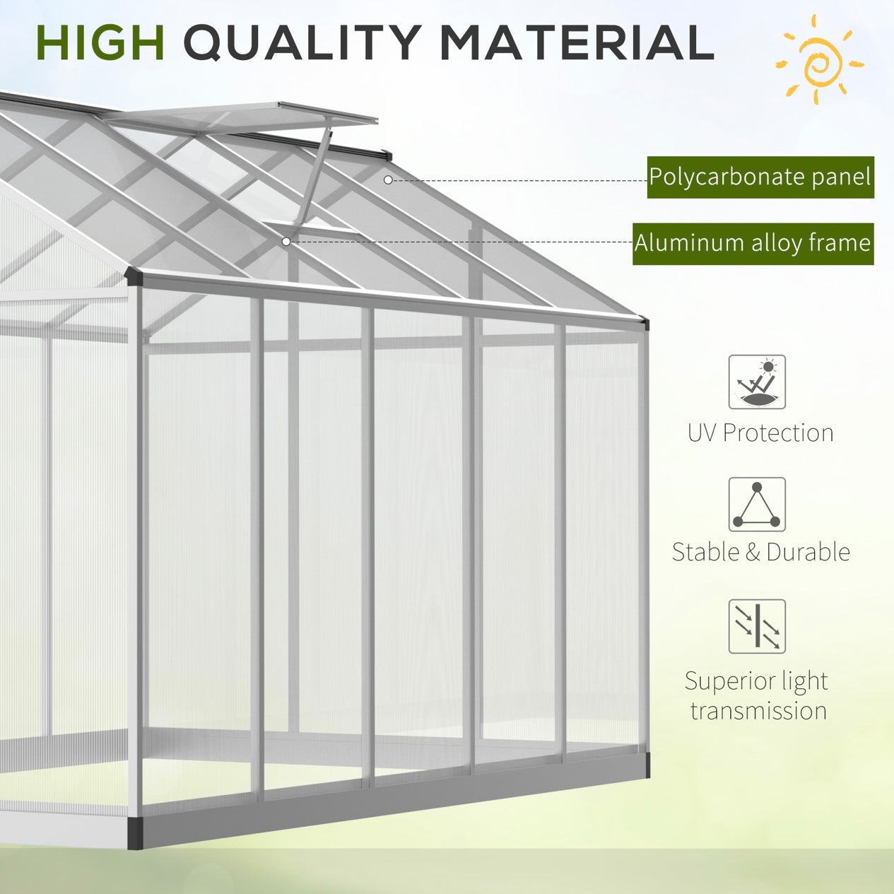 Greenhouse 10' x 6' x 6.4' Walk-in Garden Greenhouse Polycarbonate Panels Plants Flower Growth Shed Cold Frame Outdoor Portable
