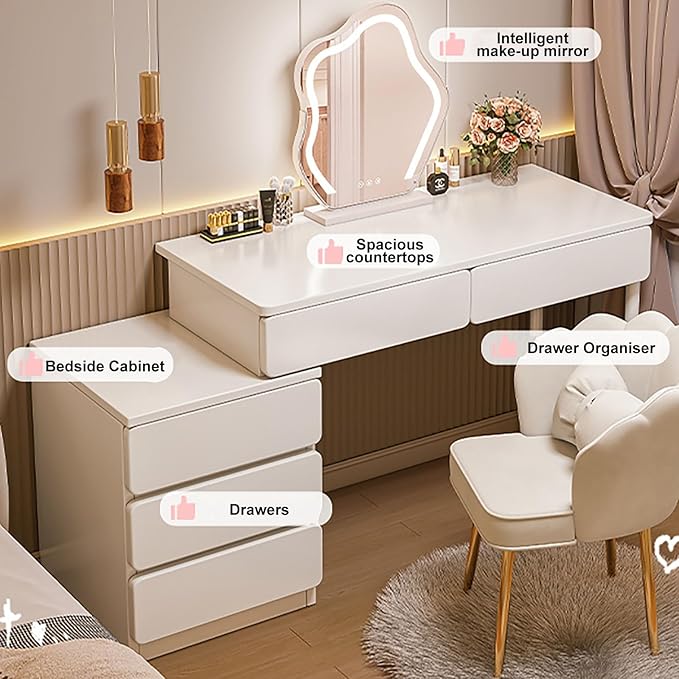 Vanity Dressing Desk, Bedroom Dressing Table with Lights in 3 Colors