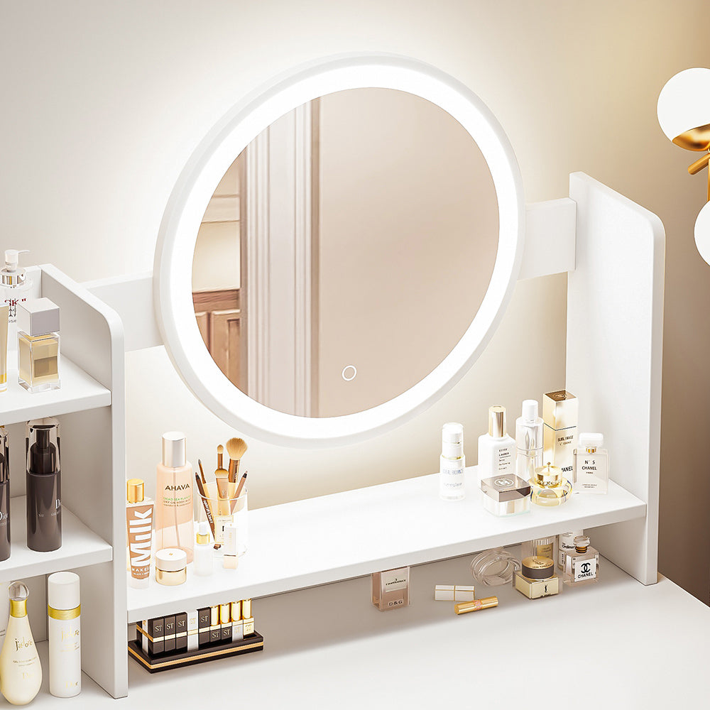 Vanity Desk, Fashionable Makeup Set with 3 Color-Adjustable LED Mirror Lights, Makeup Desk
