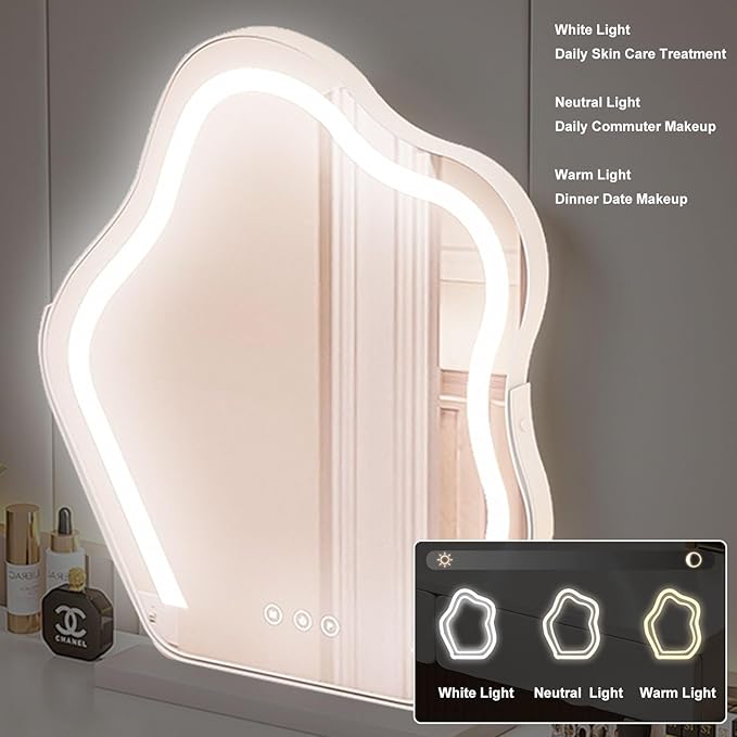 Vanity Dressing Desk, Bedroom Dressing Table with Lights in 3 Colors
