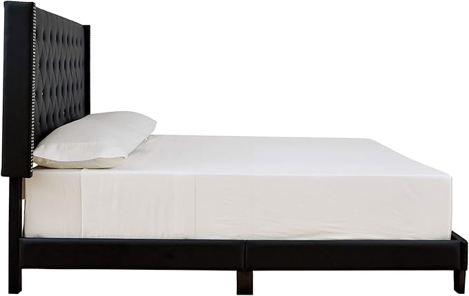 Double size Full Button-Tufted Faux Leather Platform Bed with Wingback Headboard & Nailhead Trim, Brown