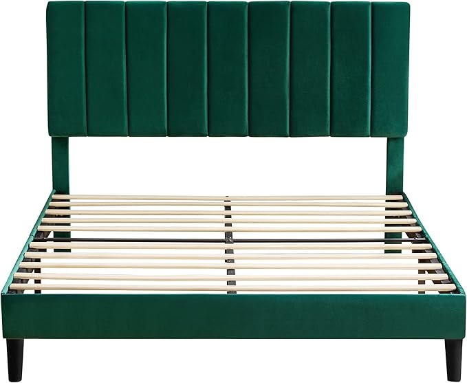 Queen Size Platform Bed Frame Green VelvetBed Frame