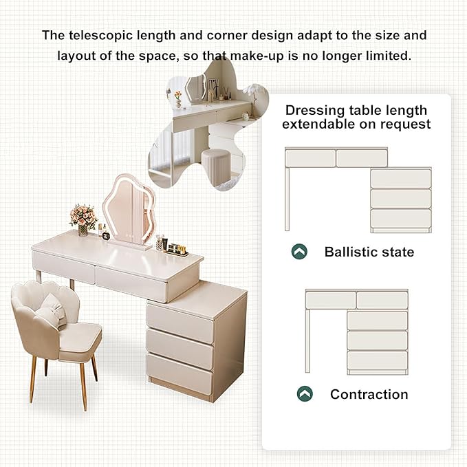 Vanity Dressing Desk, Bedroom Dressing Table with Lights in 3 Colors