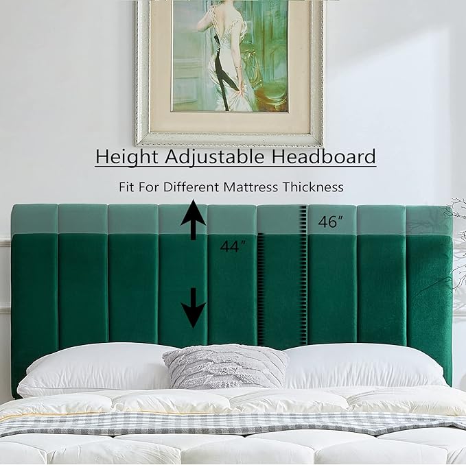 Queen Size Platform Bed Frame Green VelvetBed Frame