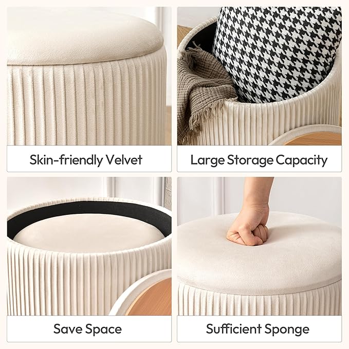 Velvet Ottoman with Storage, Vanity Chair