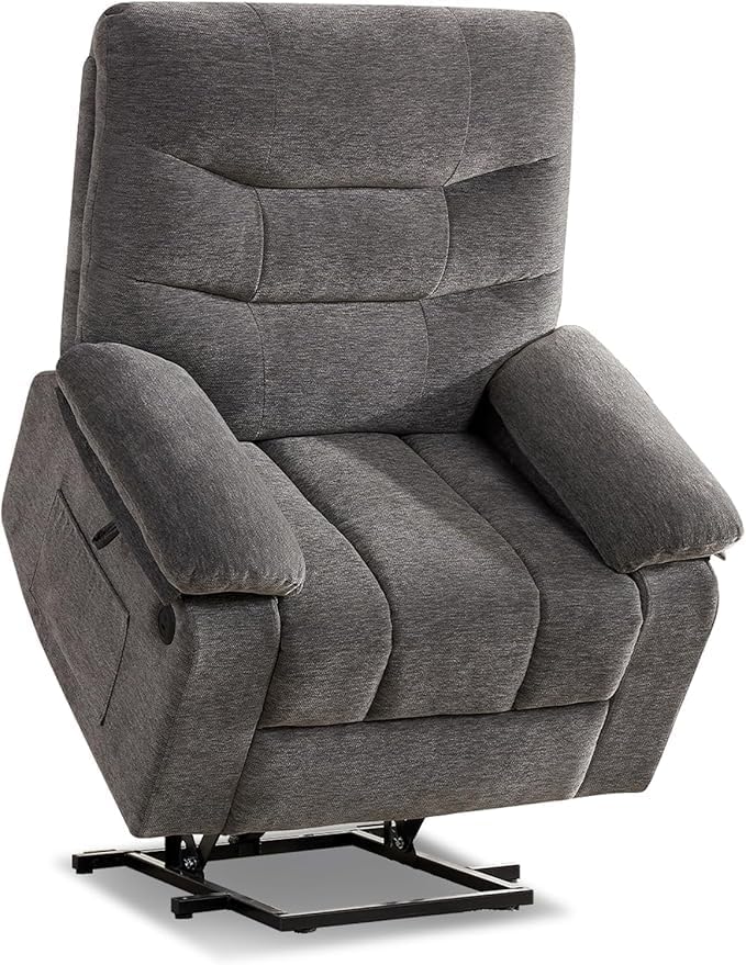 Power Lift Recliner Chair with Full-Body Massage, Lumbar Heat, USB & Type-C Charging Ports, and Side Pockets - Extra wide, for senior
