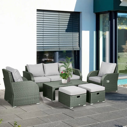 6 Pieces Patio Furniture Set, Outdoor rattan Sectional Furniture with recliner, for Lawn Garden Backyard, Light Grey