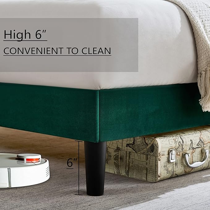 Queen Size Platform Bed Frame Green VelvetBed Frame