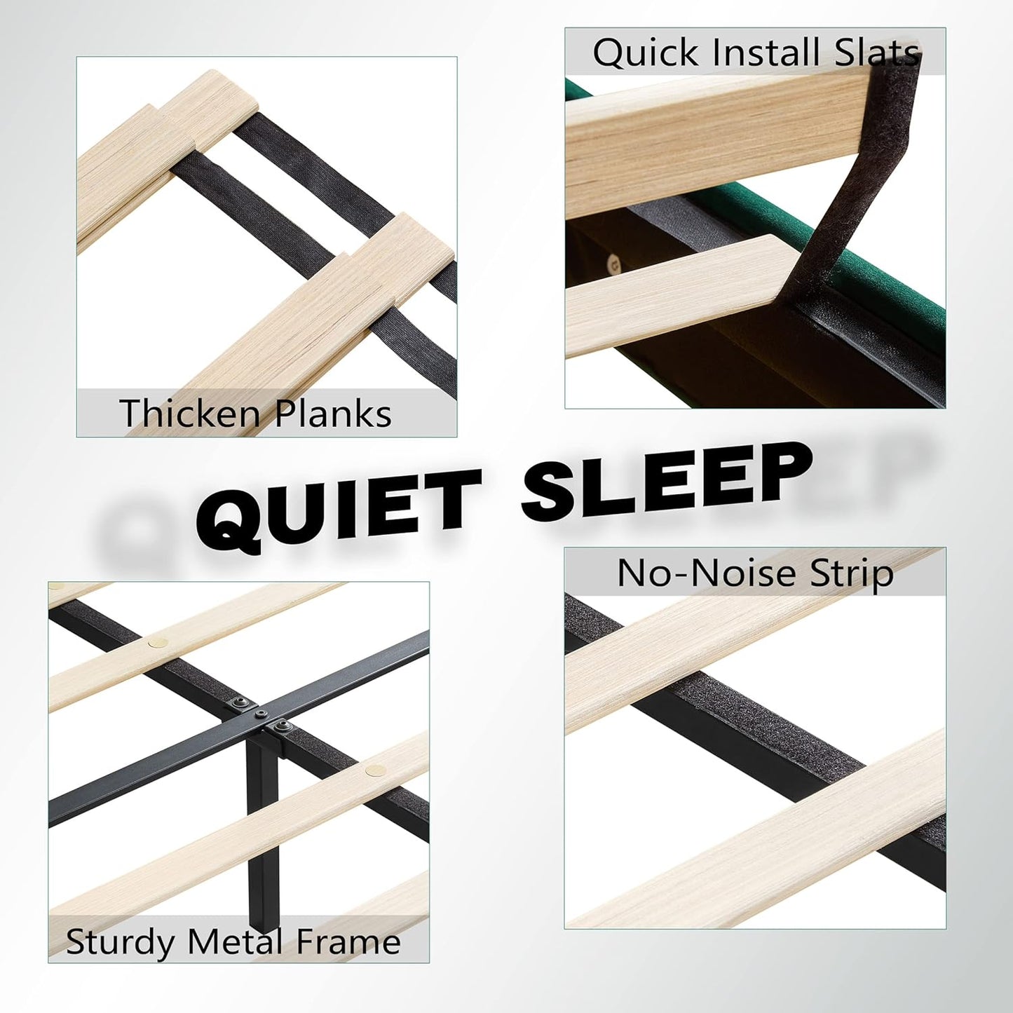 Queen Size Platform Bed Frame Green VelvetBed Frame