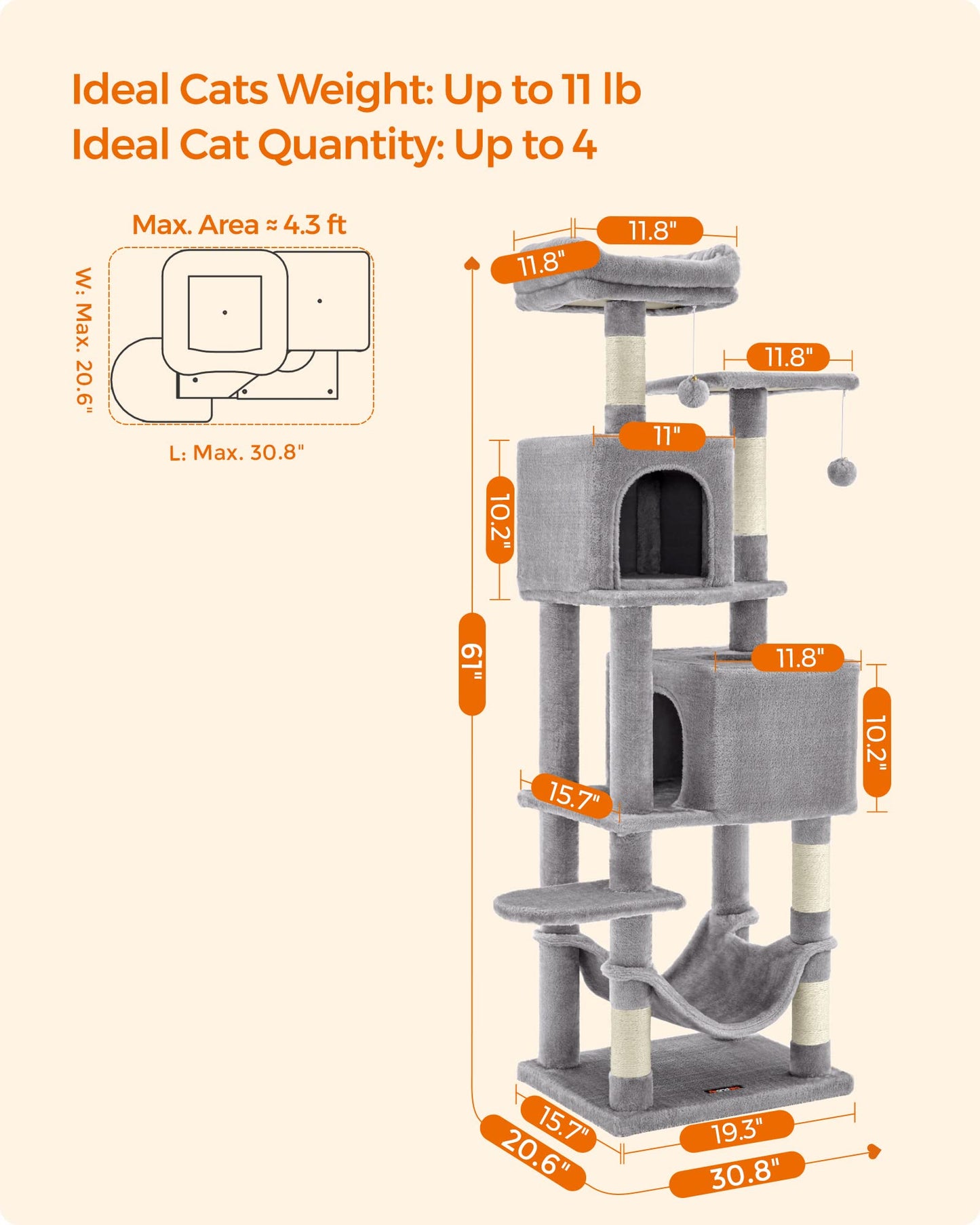 Cat Tree 2 Perches 2 Caves