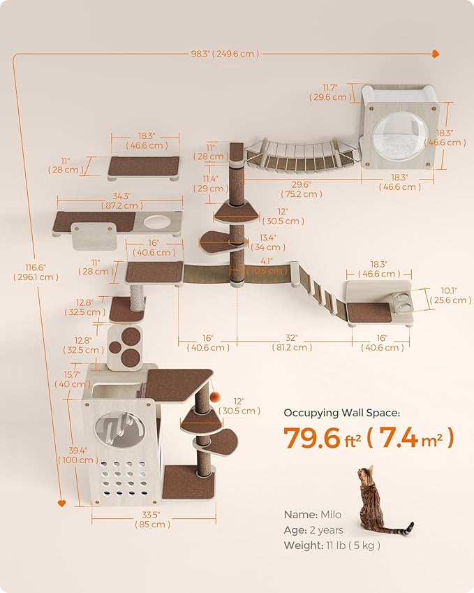 10-Piece Wall-Mounted Cat Tree/ Cat Wall Furniture & Play System with Replaceable Modules