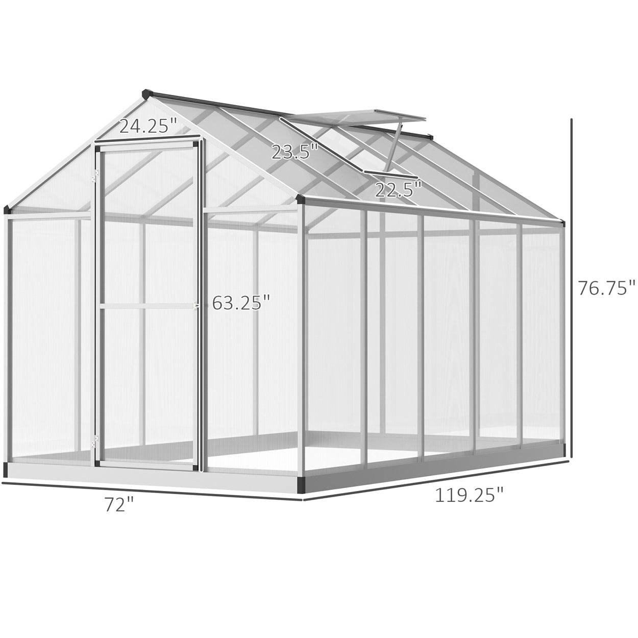 Greenhouse 10' x 6' x 6.4' Walk-in Garden Greenhouse Polycarbonate Panels Plants Flower Growth Shed Cold Frame Outdoor Portable