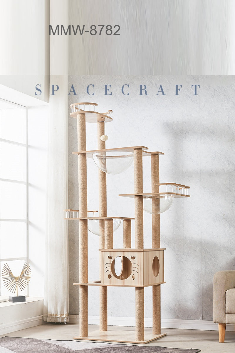 MMW 6 Ft Luxury Cat Scratchers Cat House Villa Cat Climbing Frame Small Cat Rack Cat Accessories Solid Home Wood Cat Tower Space Capsule