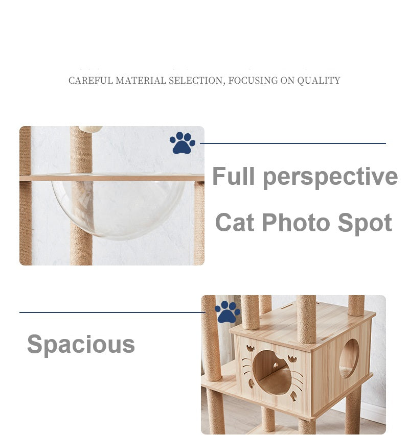 MMW 6 Ft Luxury Cat Scratchers Cat House Villa Cat Climbing Frame Small Cat Rack Cat Accessories Solid Home Wood Cat Tower Space Capsule