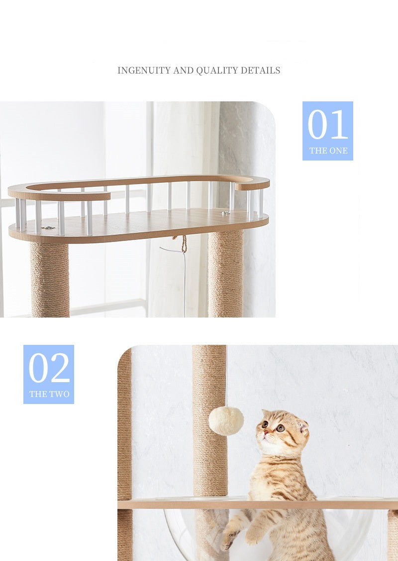 MMW 6 Ft Luxury Cat Scratchers Cat House Villa Cat Climbing Frame Small Cat Rack Cat Accessories Solid Home Wood Cat Tower Space Capsule