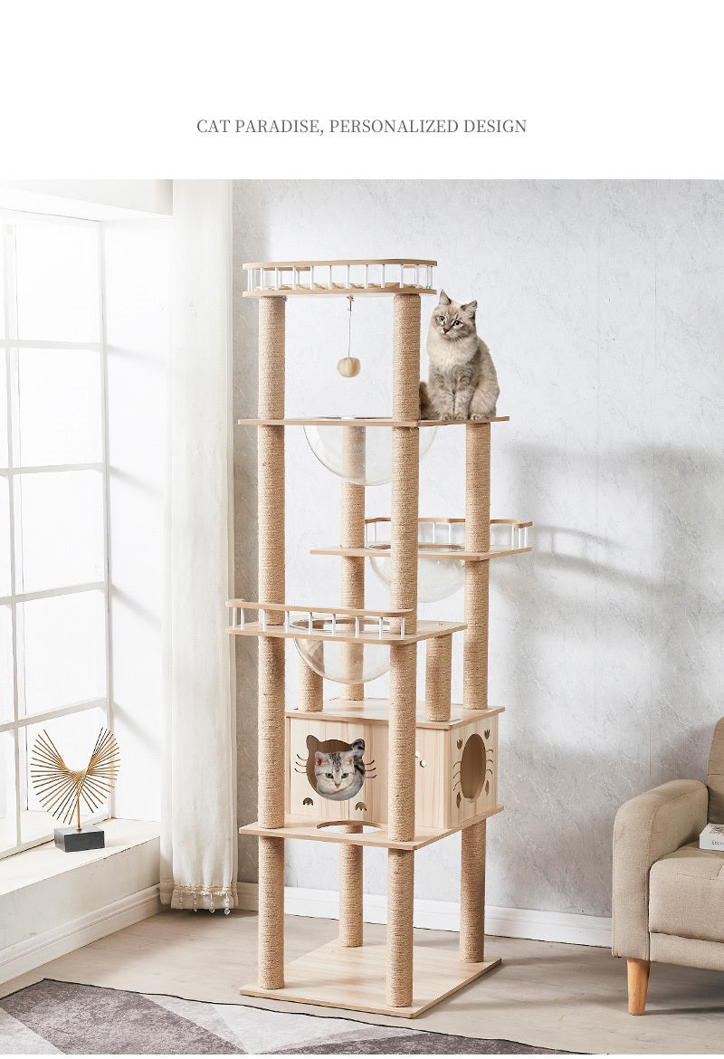 MMW 6 Ft Luxury Cat Scratchers Cat House Villa Cat Climbing Frame Small Cat Rack Cat Accessories Solid Home Wood Cat Tower Space Capsule