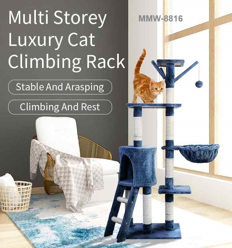 MMW 5 层大型猫树爬架小猫窝剑麻绳床小猫塔猫用塔刮板玩具猫配件,深灰色