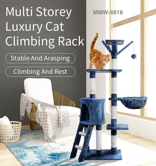 MMW 5 层大型猫树爬架小猫窝剑麻绳床小猫塔猫用塔刮板玩具猫配件,深灰色