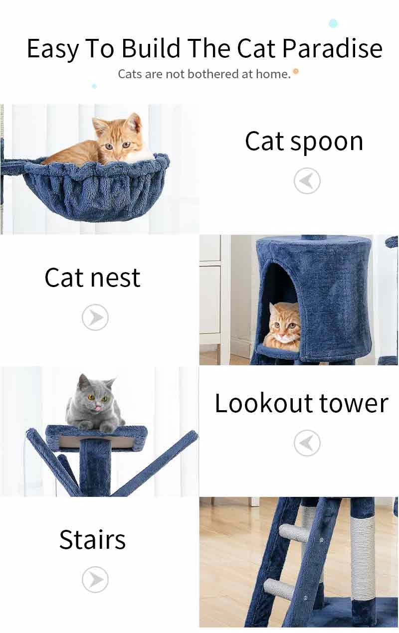 MMW 5 层大型猫树爬架小猫窝剑麻绳床小猫塔猫用塔刮板玩具猫配件,深灰色