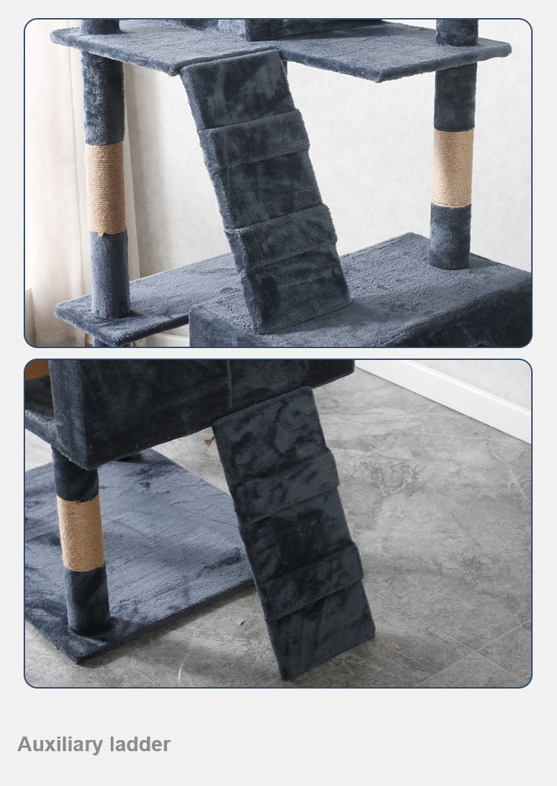 MMW Cat Tree Multi-Level With Two Condos, Perches, And Interactive Toys, Dark Grey