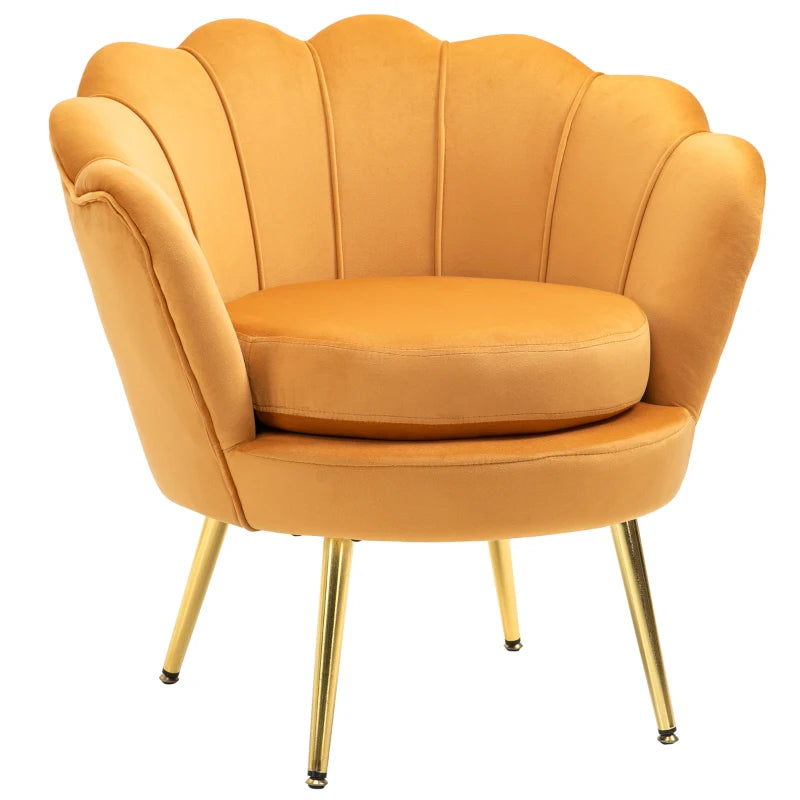 Modern Accent Chair, Velvet-Touch Fabric Leisure Club Chair with Gold Metal Legs for Bedroom, Yellow