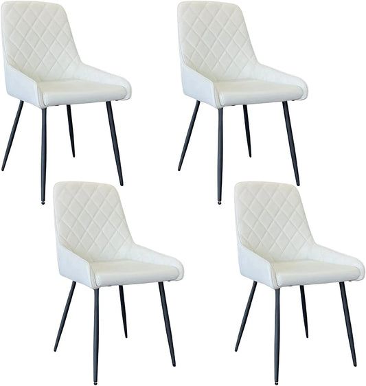 HomeBelongs Set Of 4 Milo Dining Chairs In Velvet Diamond Cut Pattern With Stainless Steel Legs, White