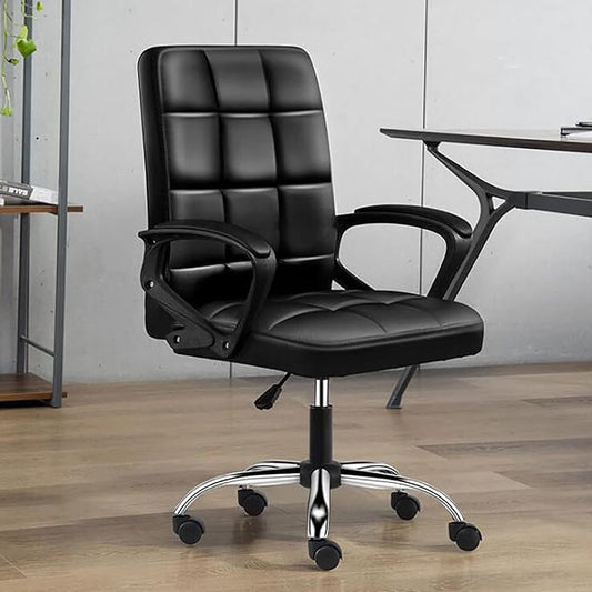 MMW Ergonomic Desk Chair, Comfortable Mid Back PC Swivel PU Leather Office Chair, Executive Rolling Swivel Height Adjustable Task Chair with Latex Cushion