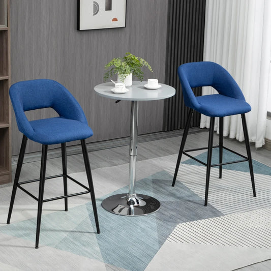 Fabric Bar stools Set of 2, 29.5" Pub Height Chairs with Steel Legs, Backrest for Kitchen Counter, Dining Room, Bistro Table, Blue