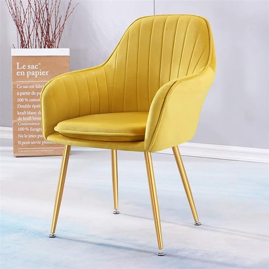 MMW Fabric Dining Chairs Desk Chair Breathable Flannel Modern Dining Chair with backrest with Pillow Adjustable Metal feet for Restaurant, Coffee Shop, Yellow