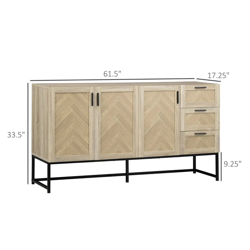 Buffet Cabinet, Kitchen Sideboard with Storage Cabinets, Drawers and Adjustable Shelves, Oak