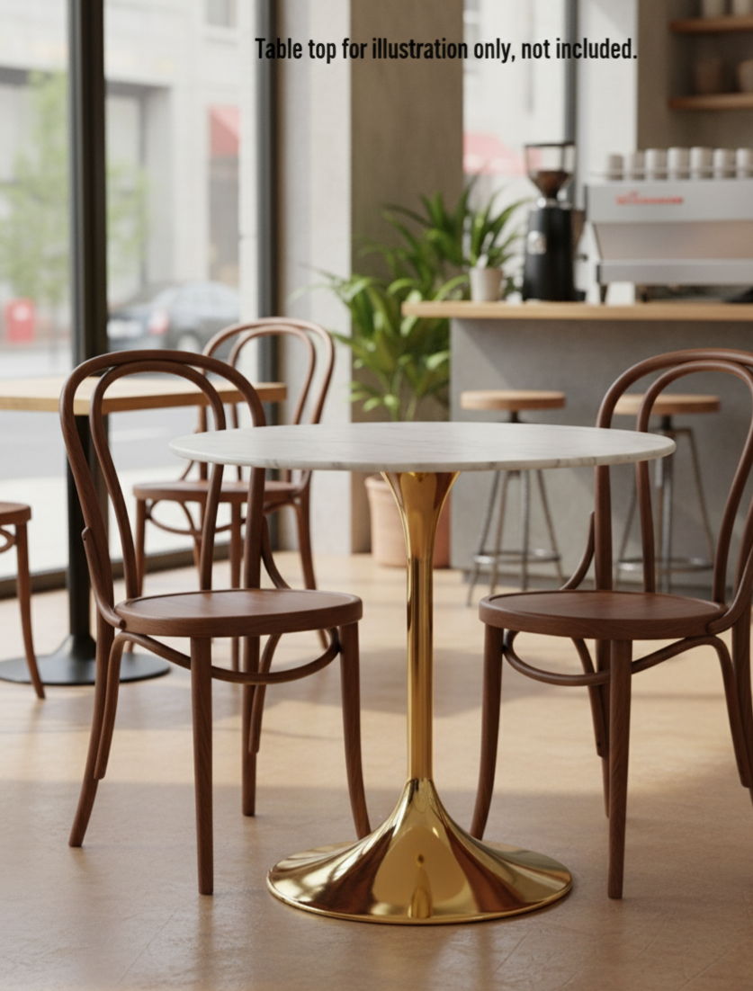 Heavy Duty Commercial Grade Pedestal Table Base - 28" Height Gold Polished Metal Tulip Base for Restaurant, Bistro, and Cafe Dining Tables