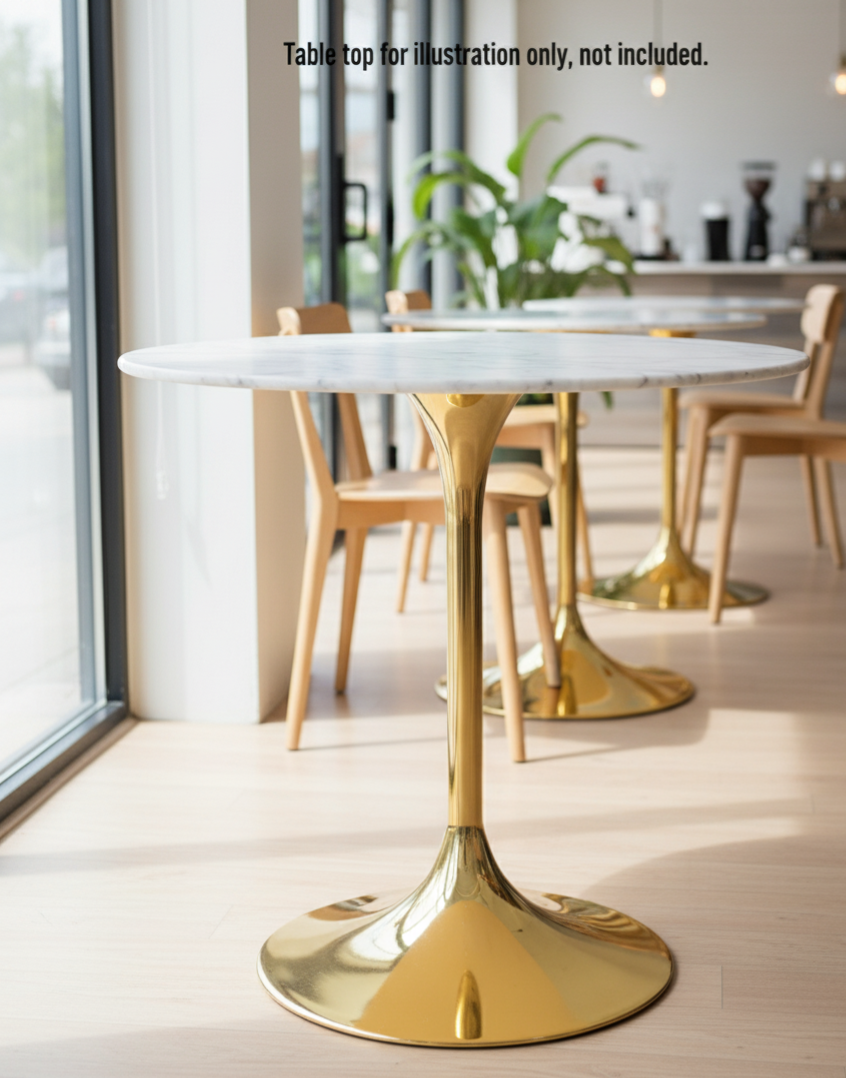 Heavy Duty Commercial Grade Pedestal Table Base - 28" Height Gold Polished Metal Tulip Base for Restaurant, Bistro, and Cafe Dining Tables