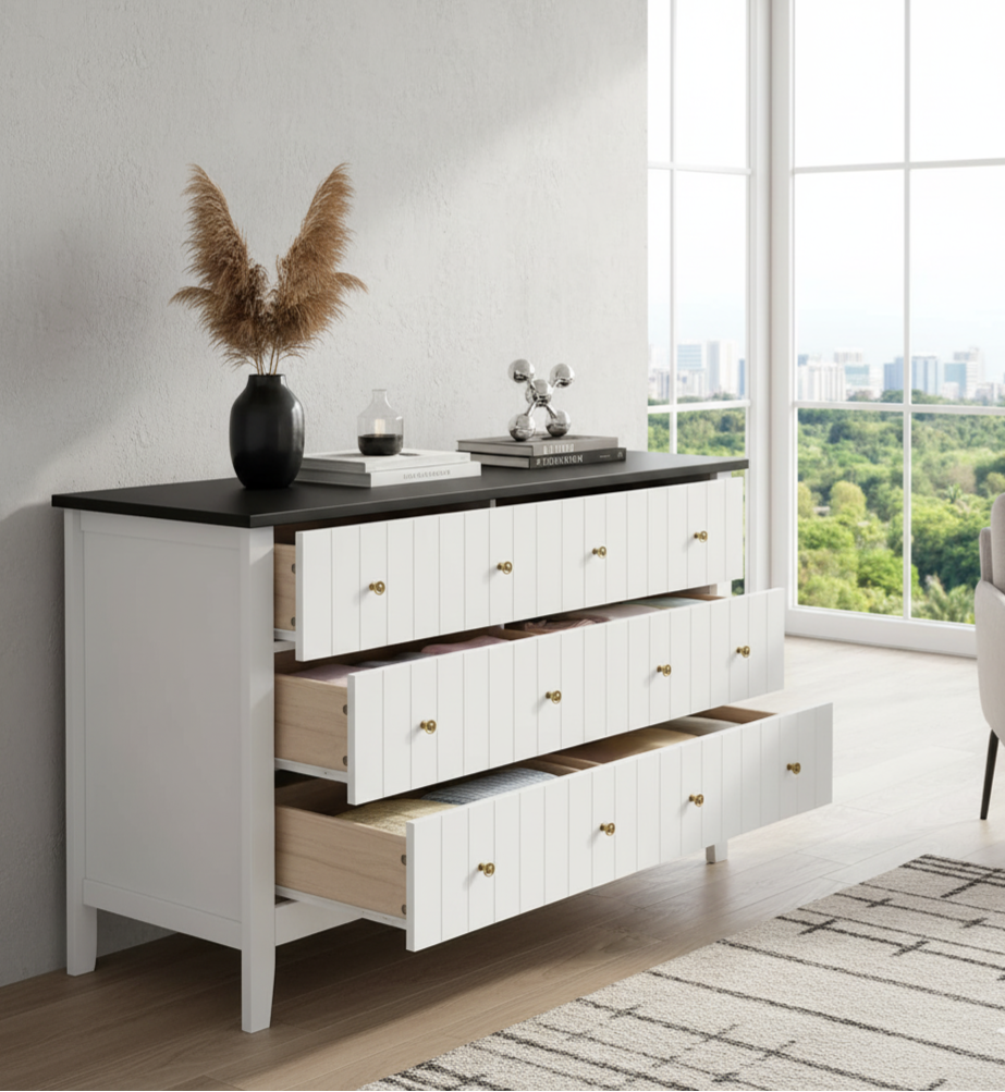 6-Drawer Modern Dresser, Chest of Drawers with Round Handle, Bedroom Storage Cabinet