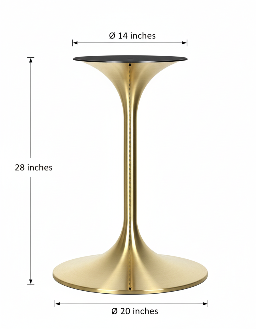 Heavy Duty Commercial Grade Pedestal Table Base - 28" Height Gold Polished Metal Tulip Base for Restaurant, Bistro, and Cafe Dining Tables