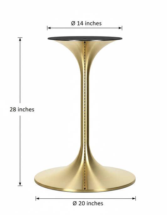Heavy Duty Commercial Grade Pedestal Table Base - 28" Height Gold Polished Metal Tulip Base for Restaurant, Bistro, and Cafe Dining Tables