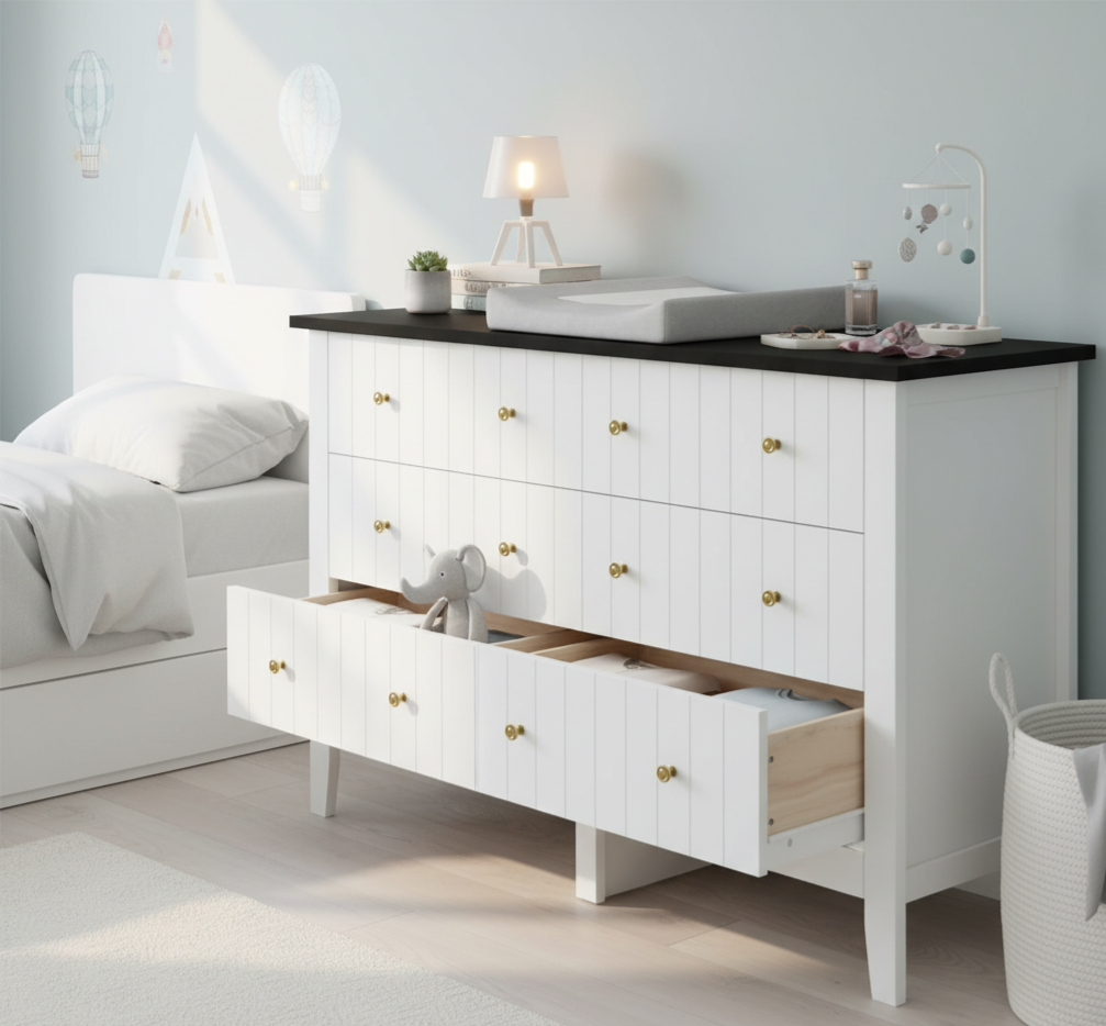 6-Drawer Modern Dresser, Chest of Drawers with Round Handle, Bedroom Storage Cabinet