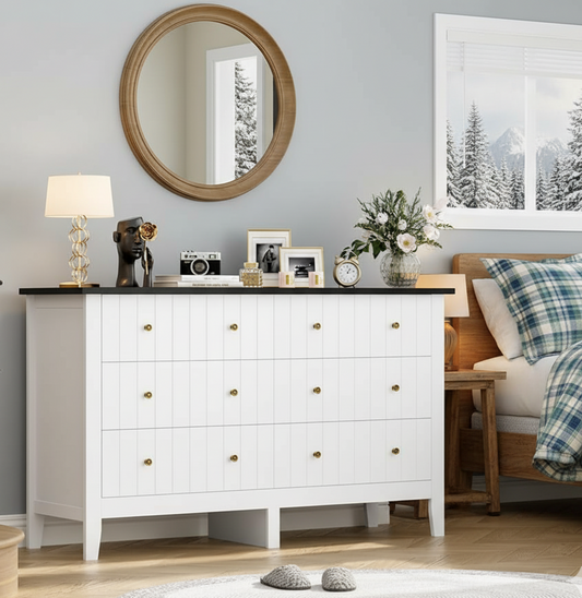 6-Drawer Modern Dresser, Chest of Drawers with Round Handle, Bedroom Storage Cabinet