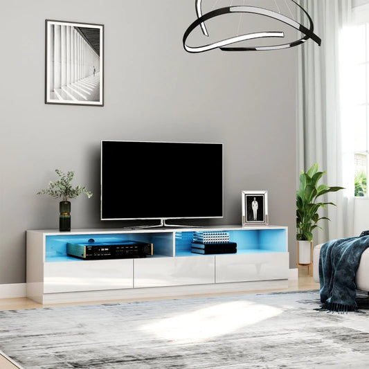 High Gloss LED TV Cabinet Stand for TVs up to 75", Home Entertainment Center Modern TV Storage Unit, White